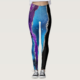 Leggings Galaxy Agate Parties scintillant en marbre violet 