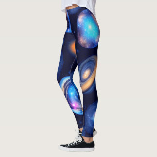 Leggings Galaxy Planètes Ciel noir
