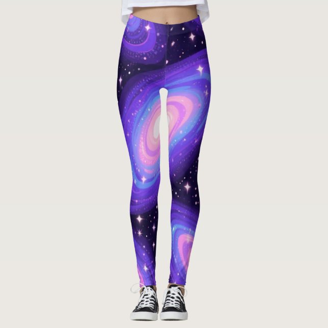 Leggings Galaxy Swirls Motif Dreamy Cosmic Nebula Design (Devant)