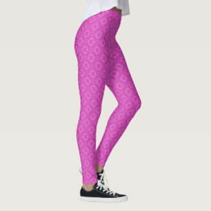 Leggings Gallois Faux Tapestry Motif Magenta sur Bright Pin