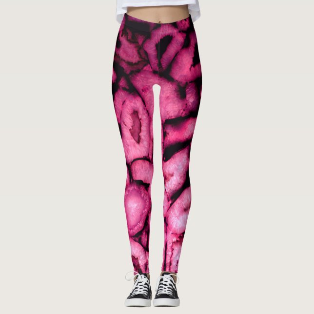 Leggings Géodes d'âge à quartz rose motif abstrait (Devant)