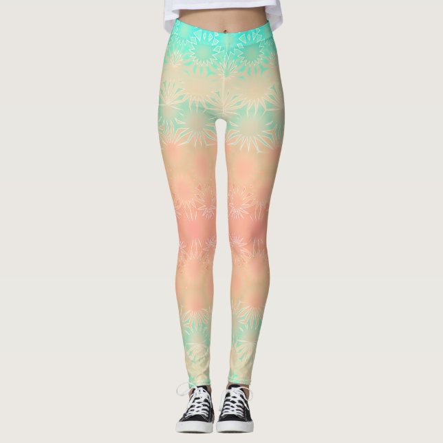Leggings Géométrique verte, pêche, melon et corail (Devant)