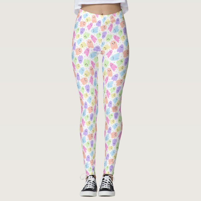 Leggings Ghosts Rainbow pastel Aquarelle Halloween Motif (Devant)