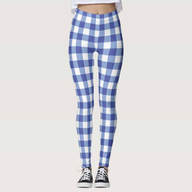 Leggings Gingham Bleu et Blanc à Carreaux Vichy (Devant)