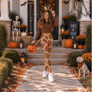 Leggings Girafe ludique imprimé Halloween marron chaud crèm