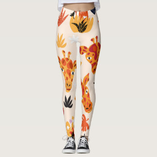 Leggings Giraffe de dessin : Floral Savanna Motif