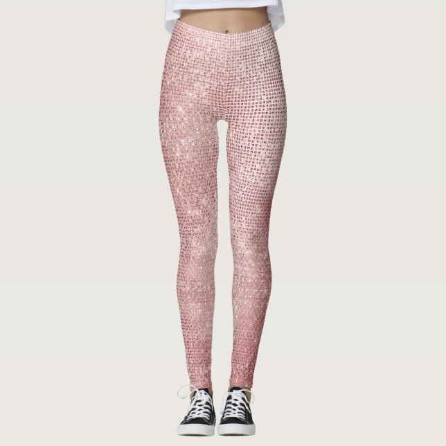 Leggings Glam Blush rose brillant étincelle (Devant)