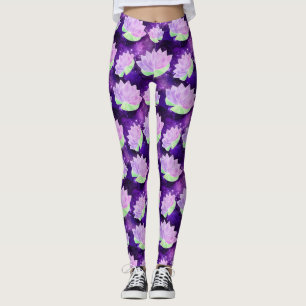 Leggings Glam cosmique Violet Lotus Fleurs Galaxie Imprimer