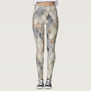 Leggings Glam de sirène gris argenté or #1