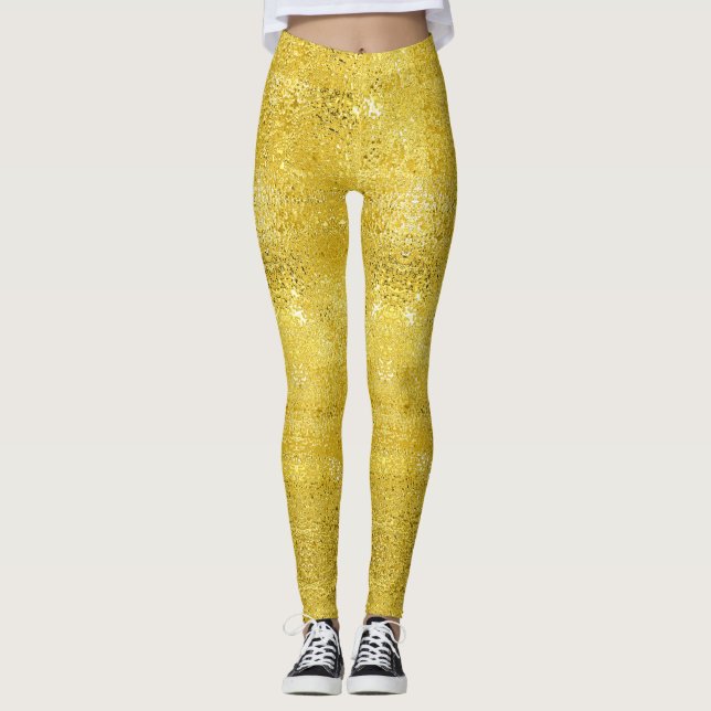 Leggings Glam scintille et brillant faux motif or (Devant)
