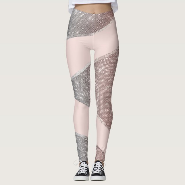 Leggings Glamour Rose argent brillant Parties scintillant o (Devant)