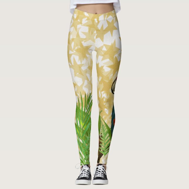 Leggings Glittery Gold Stars Parrot et Papillon (Devant)