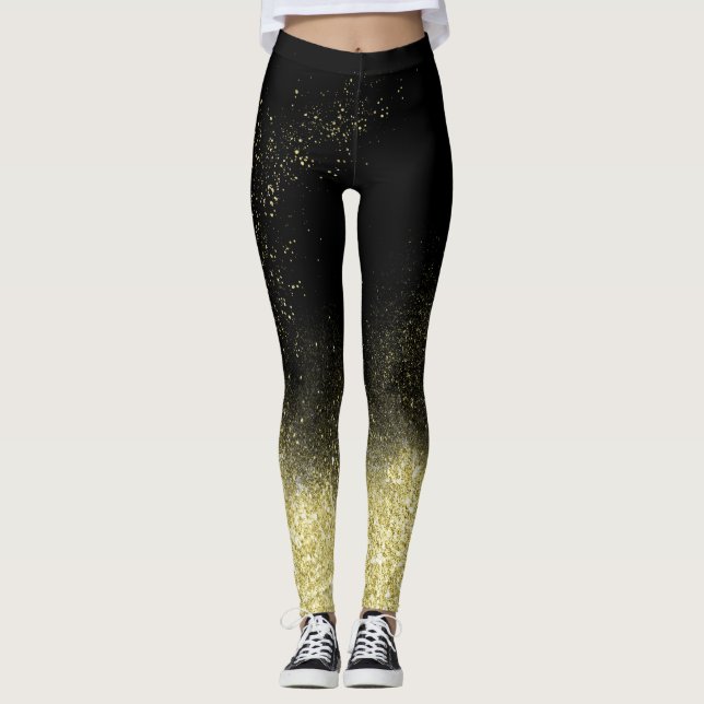 Leggings Gold Dust Parties scintillant Noir Noël Fun tendan (Devant)