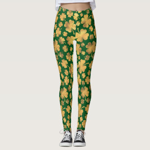Leggings Gold Foil Shamrocks Lucky Clovers St. Paddy's Day