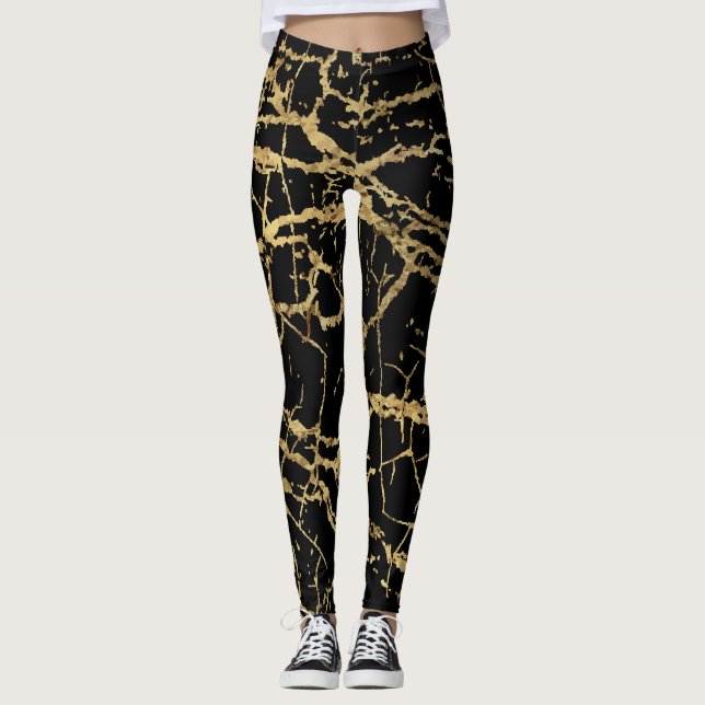 Leggings Gold Marbling Texture : Elément Design Luxe (Devant)