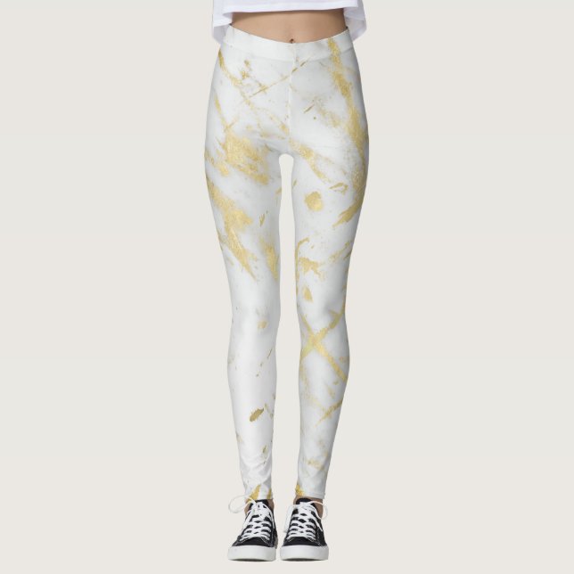 Leggings Gold & Marbre blanc Glam Moderne Design chic (Devant)
