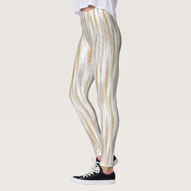 Leggings Gold Silver Chic Glam Glitzy Stripes (Gauche)