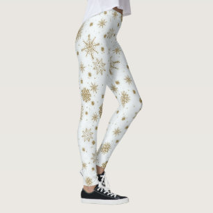 Leggings Gold Snowflakes Design blanc