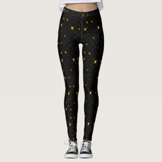 Leggings Gold Stars Black Sky tendance Starry Motif