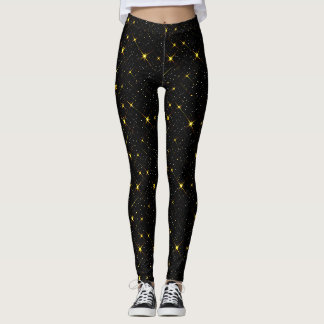 Leggings Gold Stars Black Sky tendance Starry Motif Scarf