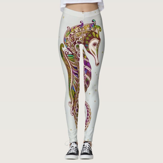 Leggings Gold Summer Rainbow Seahorse Parties scintillant (Devant)