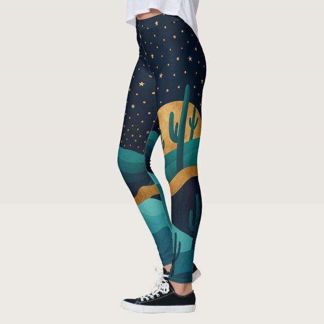 Leggings Golden Desert Nightscape - Cactus Art Abstrait (Gauche)