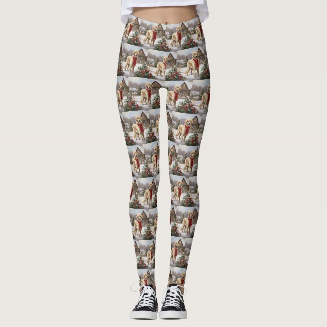 Leggings Golden Retriever Dog in Snow Christmas (Devant)