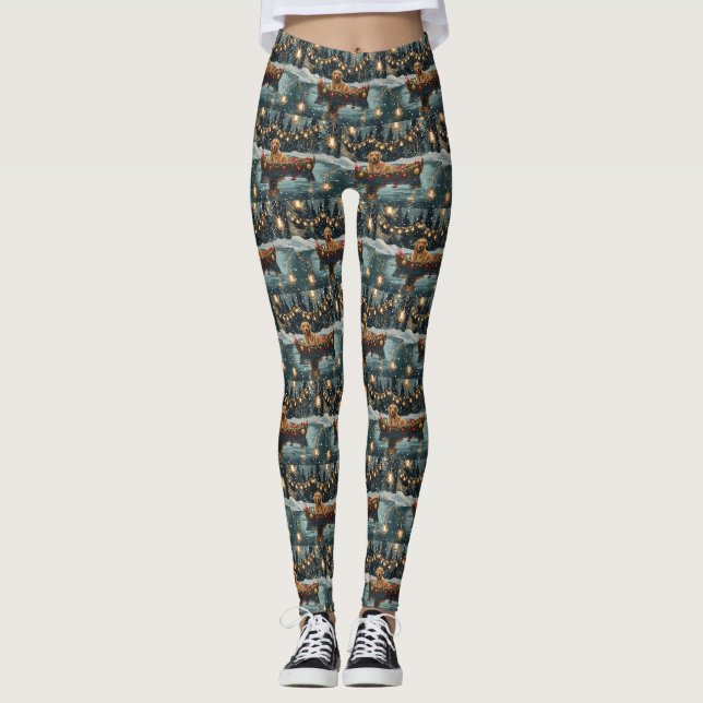 Leggings Golden Retriever Noël Festive Voyage (Devant)
