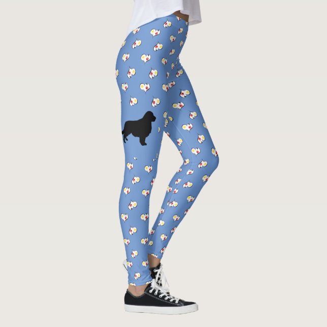 Leggings Golden Retriever Silhouette Coeurs Bleu (Droite)