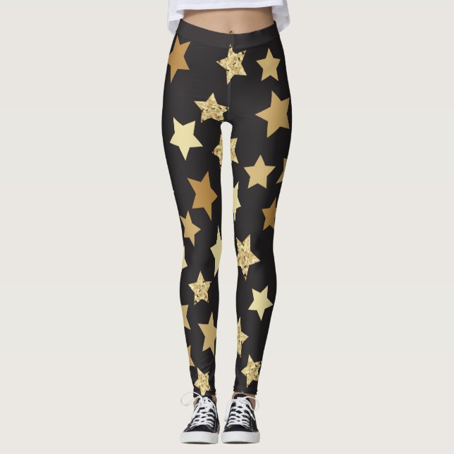 Leggings Golden Stars du Black Background (Devant)