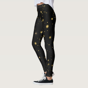 Leggings Golden Yellow Stars Black Night