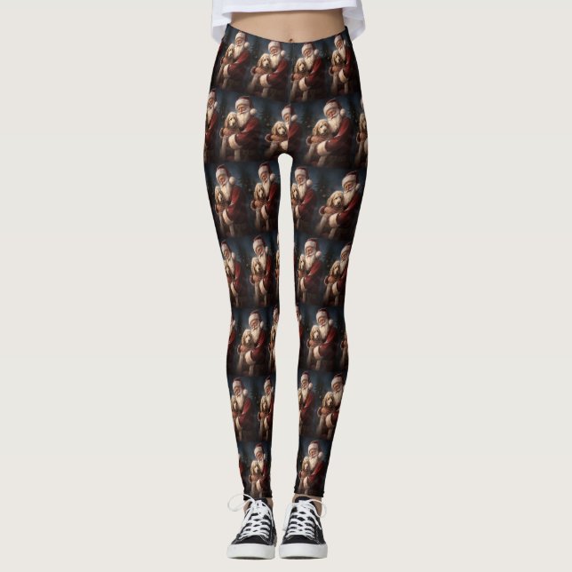 Leggings Goldendoodle avec Noël Festif du Père Noël (Devant)