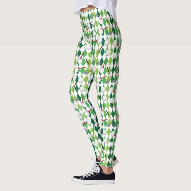 Leggings Golf Green White Jacquard Motif (Gauche)