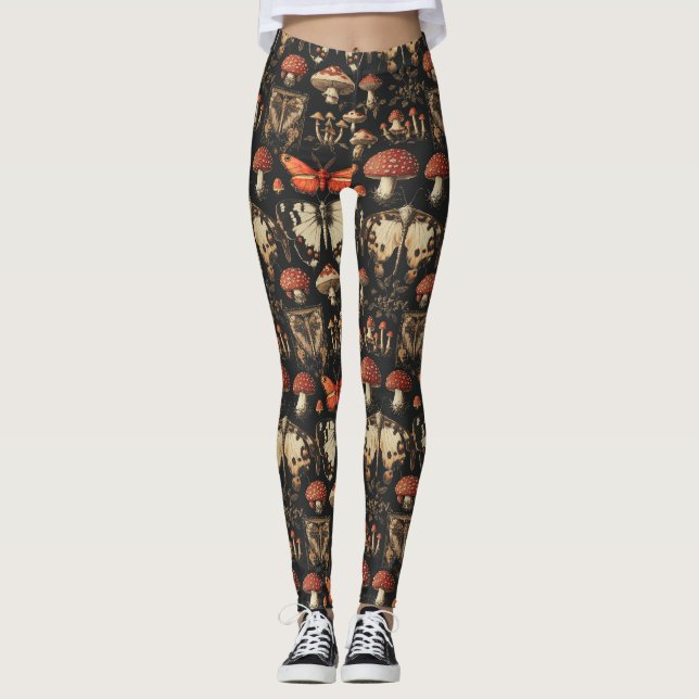 Leggings Gothic Mushroom Specimen Dark Academia Red Moth (Devant)