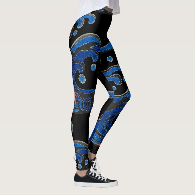 LEGGINGS GOUTTES IMPRIMÉES AVEC VAGUES NOIRES ET JAPONAISES (Droite)