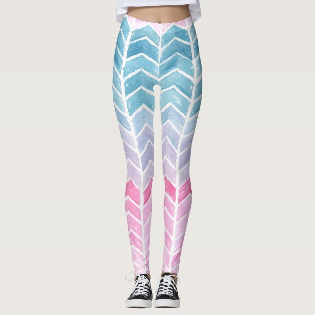 Leggings Gradient Chevron : Aquarelle Motif Herringbone. (Devant)