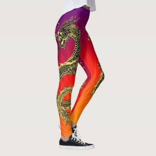 Leggings Gradient noir de flammes de dragons d'or