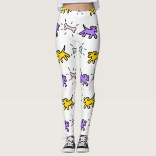 Leggings Graffiti de style Jaune violet chien 1