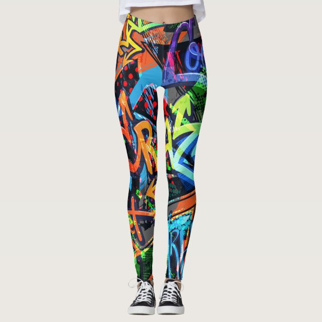 Leggings Graffiti lumineux, design graphique urbain. (Devant)
