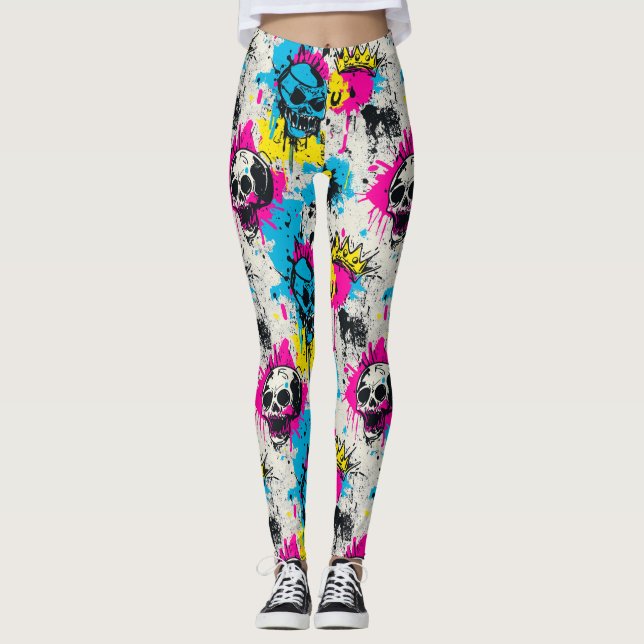 Leggings Graffiti Motif avec des couleurs néon et un terrai (Devant)