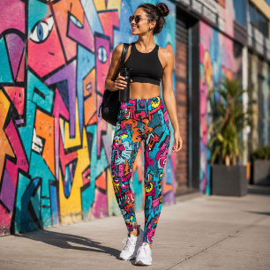 Leggings Graffiti Pop Art Rétro Abstrait de Rue Coloré