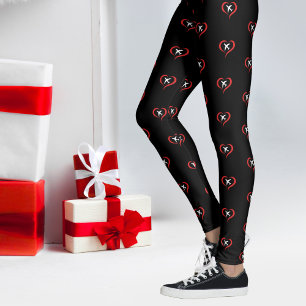 Leggings Grand Coeur rouge avec avion blanc, Noir simple