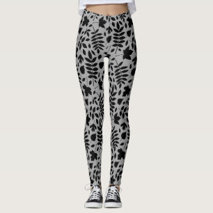 Leggings Grand Motif Feuille tombé noir sur gris