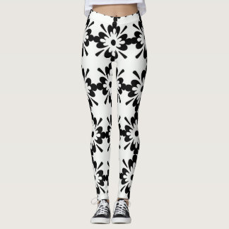 Leggings Grand motif floral noir et blanc