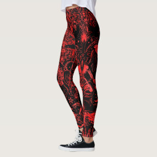 Leggings Grand Motif rouge victorien gothique Baphomet