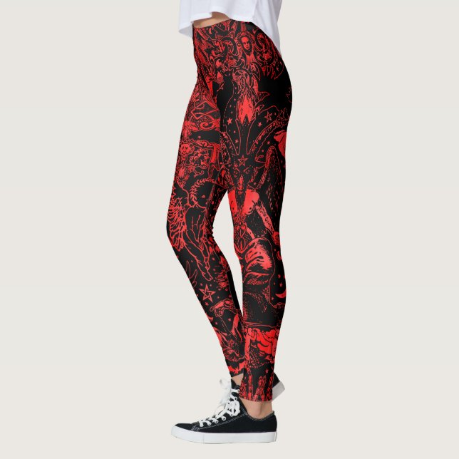 Leggings Grand Motif rouge victorien gothique Baphomet (Gauche)