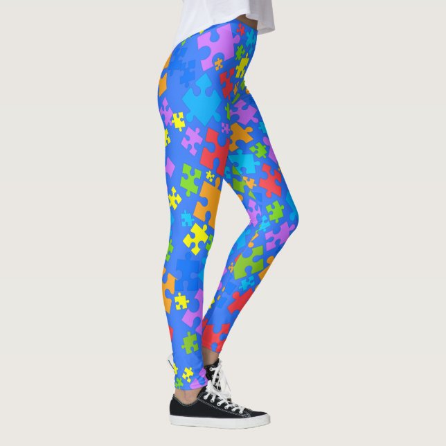 Leggings Grand Pastel Couleur Autisme Puzzle Pièces sur B B (Droite)