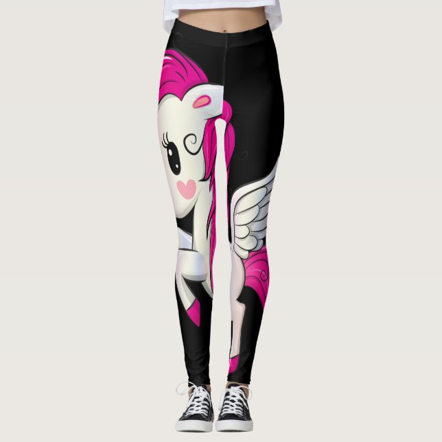 Leggings Grande licorne magique en vol sur noir (Devant)