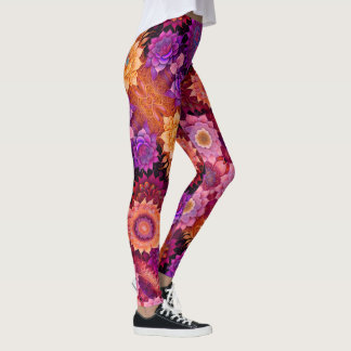 Leggings Grandes fleurs orange, rose et violette