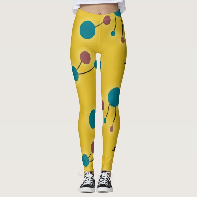 Leggings Grandes molécules rétro-colorées Universe Jaune ro (Devant)